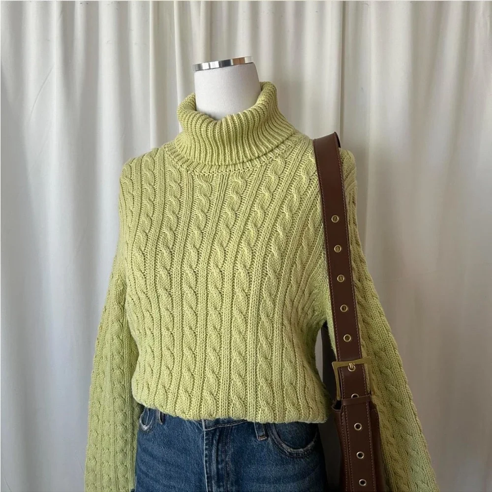Vintage Ann Taylor Fisherman Cable Knit turtleneck sweater Green XL. - Picture 8 of 11
